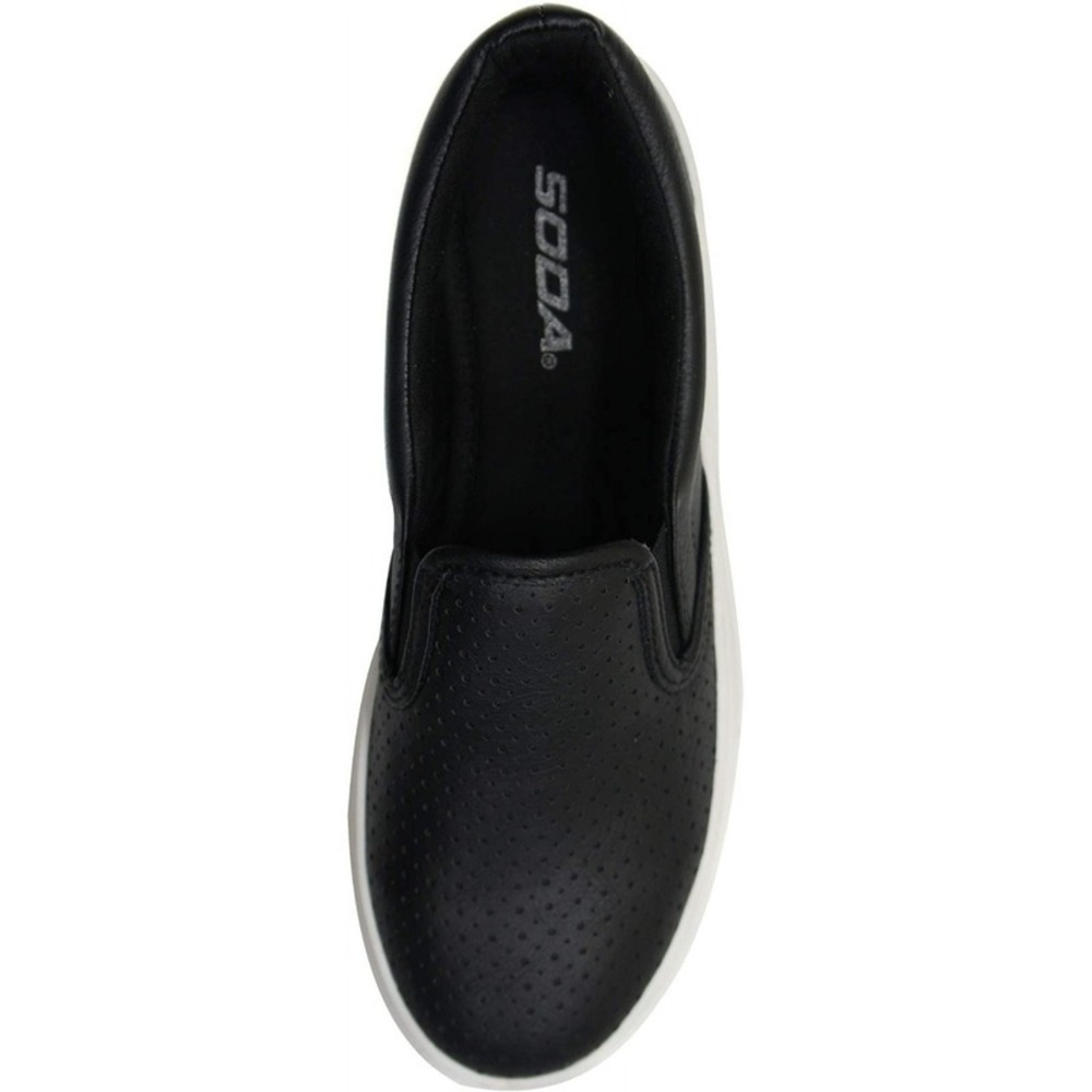 Women's Slip-On Platform Sneakers Memory Foam Faux Leather Black Size 9 - Picture 3 of 5